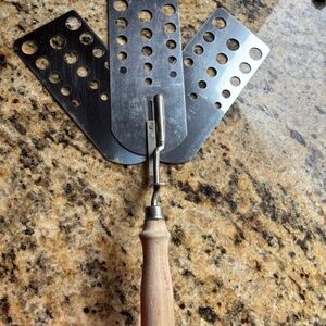 Rare Vintage Expandable Triple 3-Blade Spatula Stainless Steel w/Wood Handle 14"
